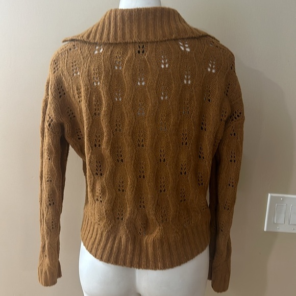 NWT Pink Rose bronze CARAMEL CROPPED PULLOVER v neck collar SWEATER - Picture 2 of 9